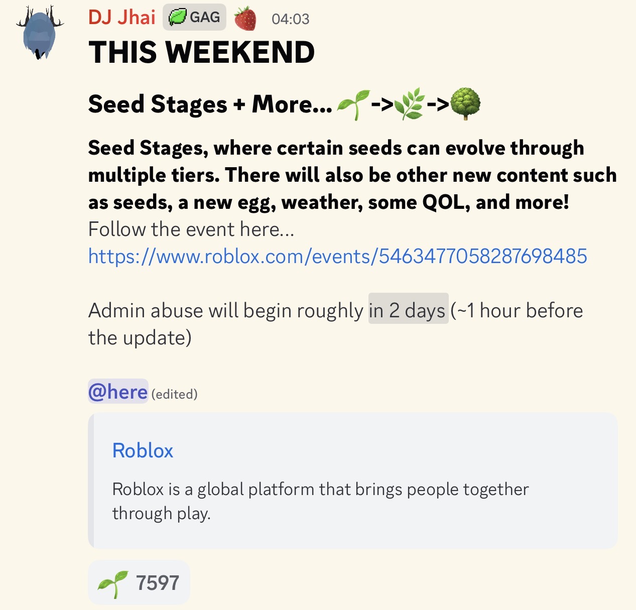 Grow A Garden Seed Stages Update Spoilers