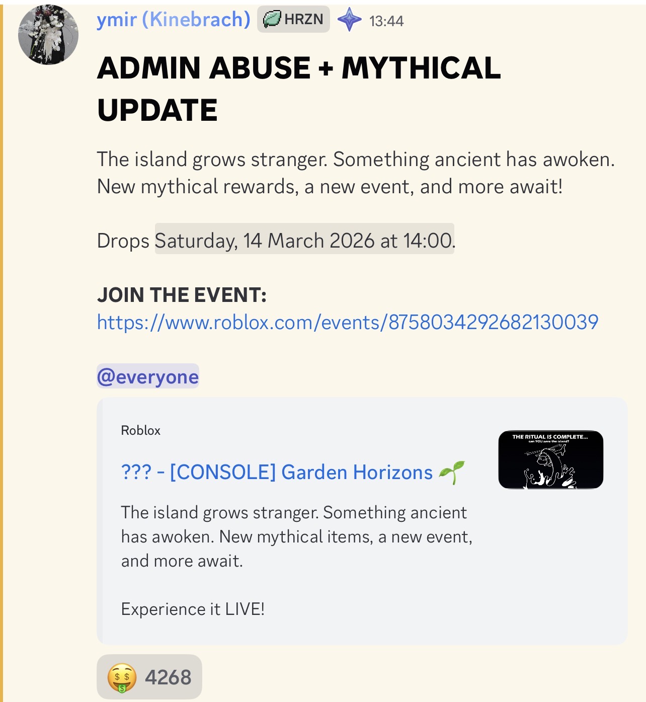 What Time Is The Garden Horizons Mythical Update and Admin Abuse?