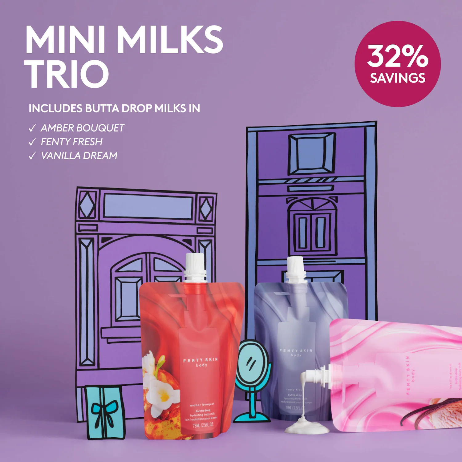 Fenty Beauty Mini Milks ​Hydrating Body Milk Travel Pouch Trio