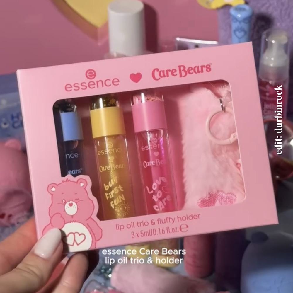 Essence x Care Bears Lip Oil Trio & Fluffy Holder Set