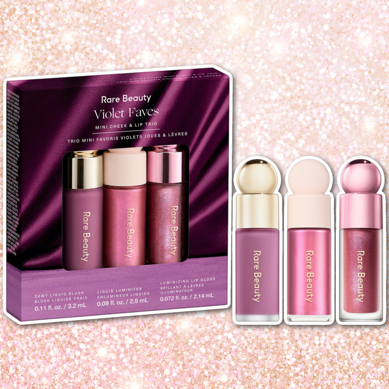Rare Beauty Violet Faves Mini Cheek and Lip Trio Makeup Gift Set $34
