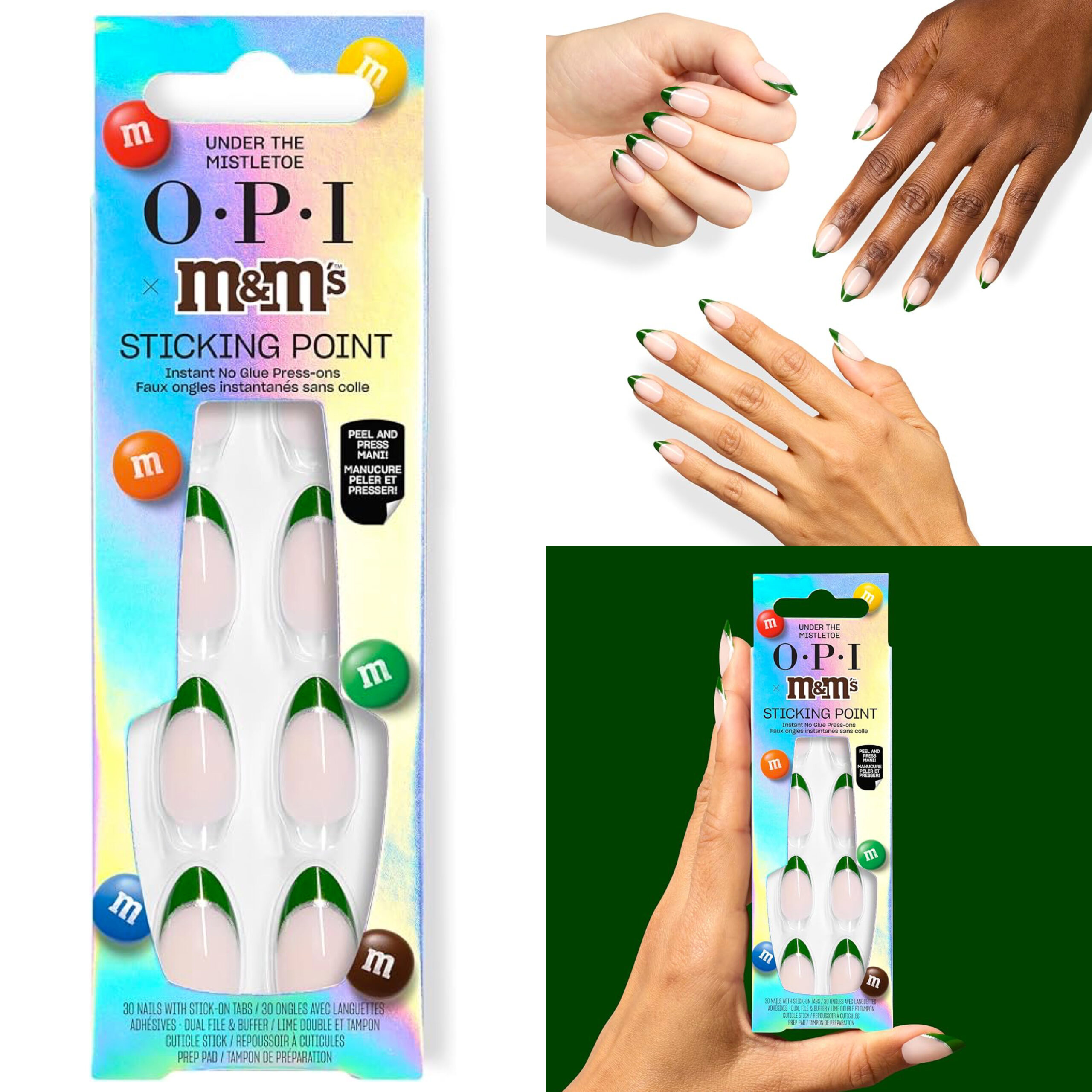 OPI x M&M'S Sticking Point Under the Mistletoe Instant No Glue Press Ons