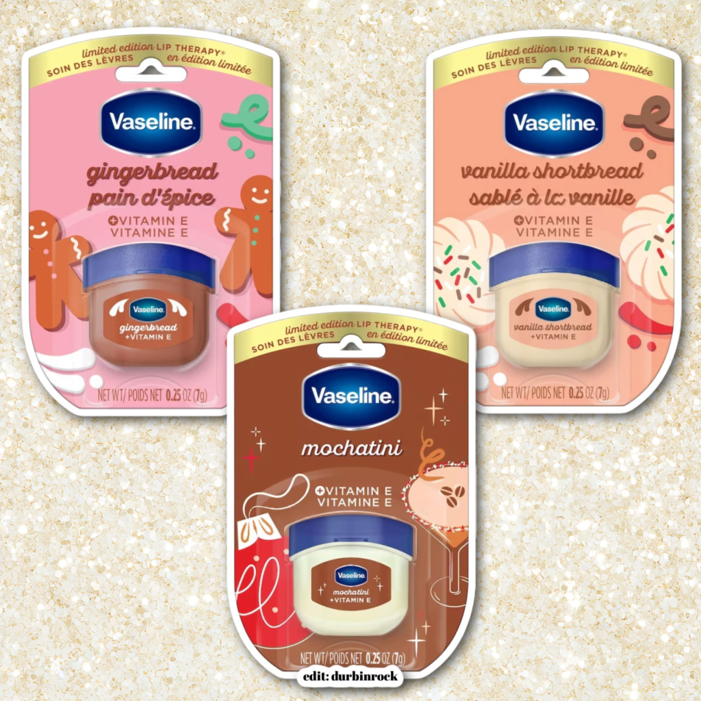 Vaseline Holiday Gingerbread, Vanilla Shortbread + Mochatini Lip Therapy